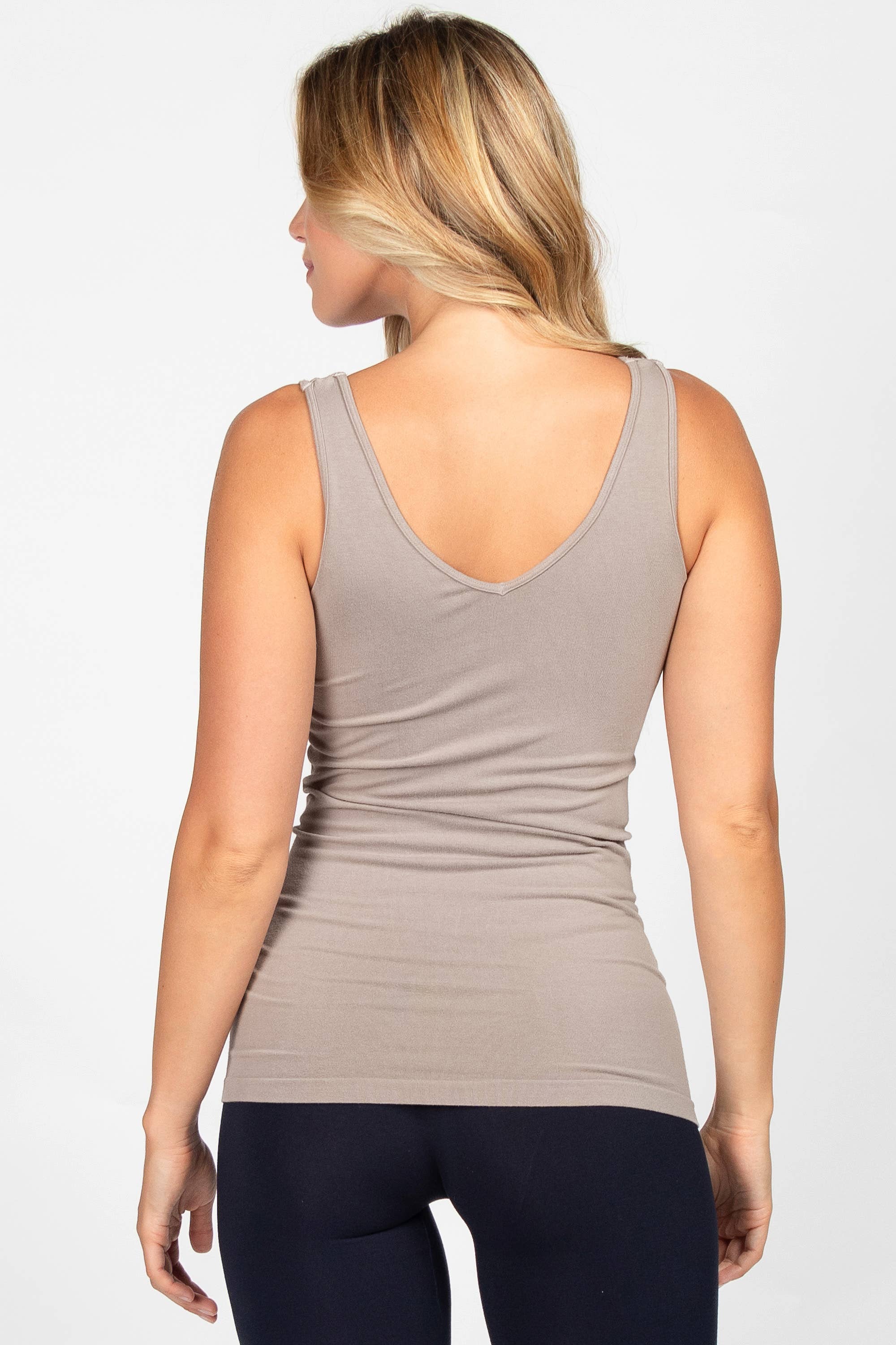 M.Rena Reversible V-Scoop Neck Sandstone Tank Top