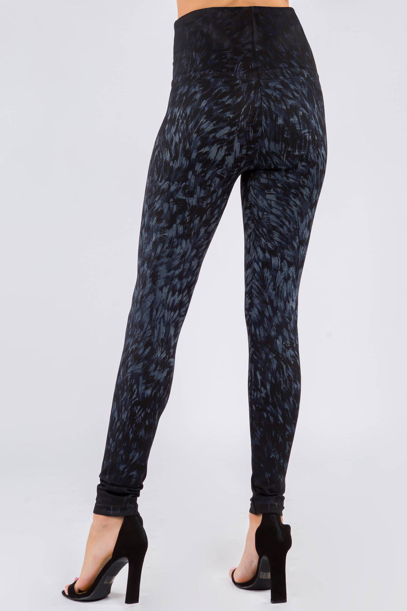 M.Rena Feathery Paint Stroke Print Pewter Legging