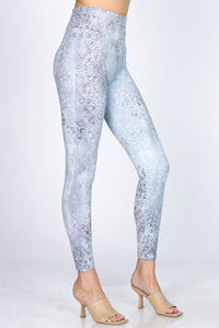 M. Rena Frosty Vintage Damask Wallpaper Frosty Blue Legging Print