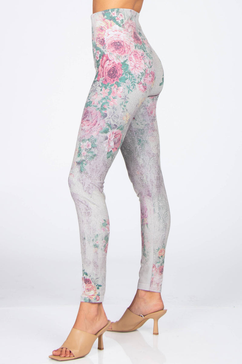 M. Rena Baroque Antiqued Floral Bridal Rose Legging Print