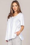 M.Rena Asymmetrical Slit V Neck Lucent White Tunic