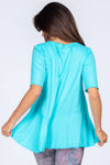 M.Rena Asymmetrical Slit V Neck Blue Curacao Tunic