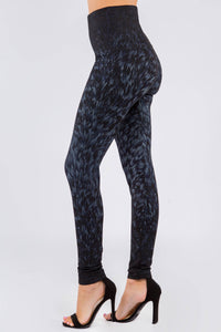 M.Rena Feathery Paint Stroke Print Pewter Legging