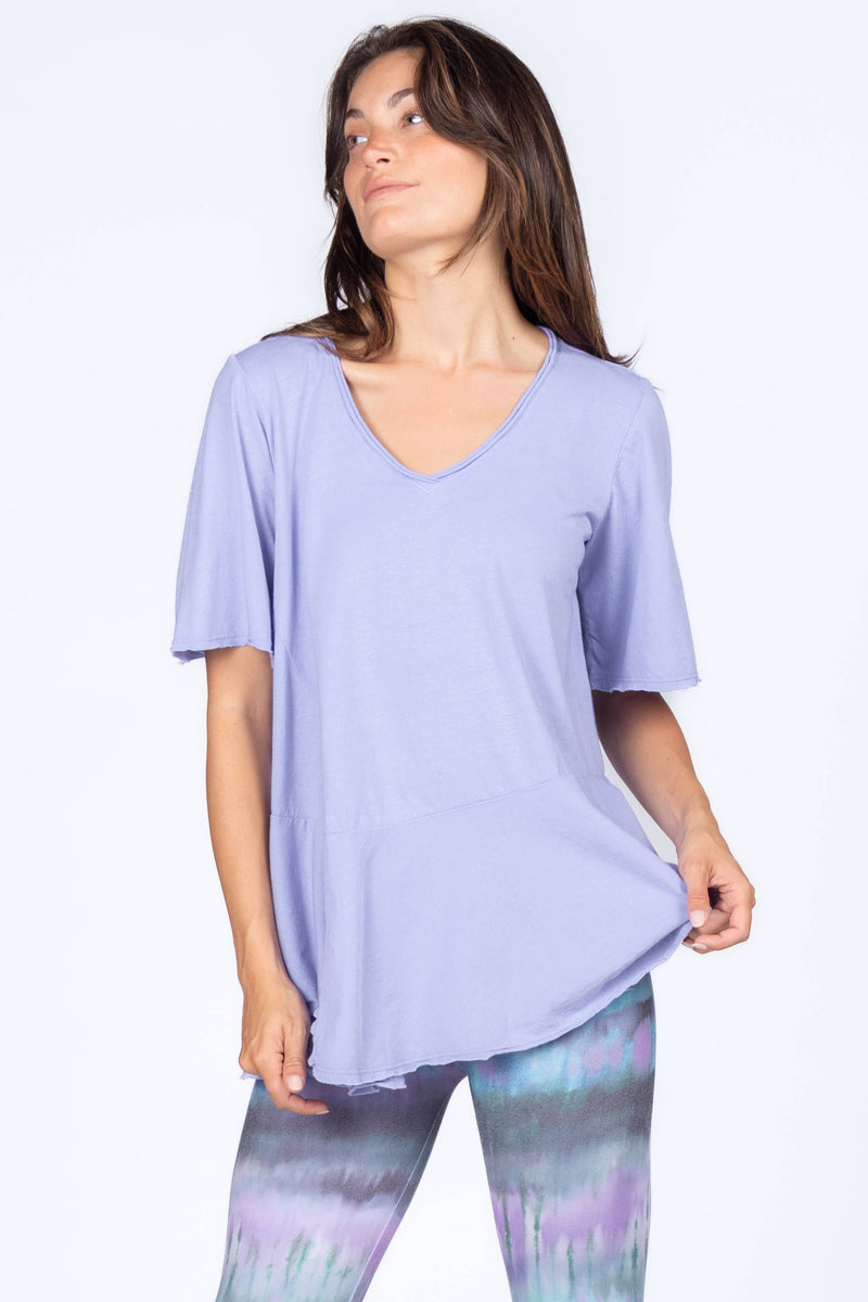 M.Rena Asymmetrical Slit  V Neck Persian Violet Tunic