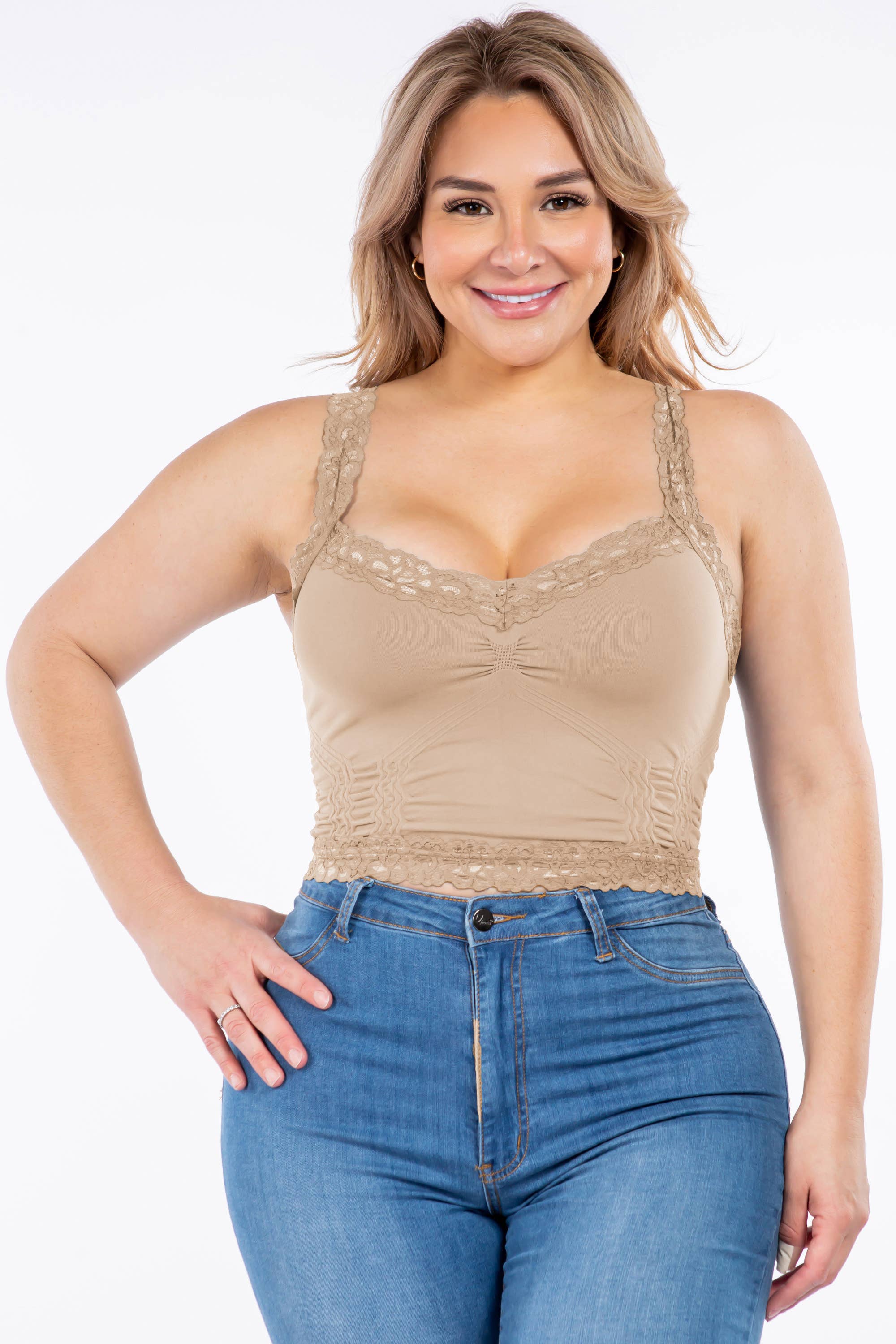 M.Rena Seamless Laced Hazelnut Cami Bralette (Plus Size)