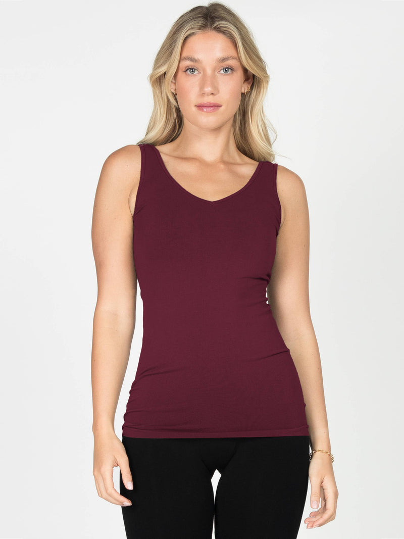 M.Rena Reversible V-Scoop Neck Burgundy Tank Top