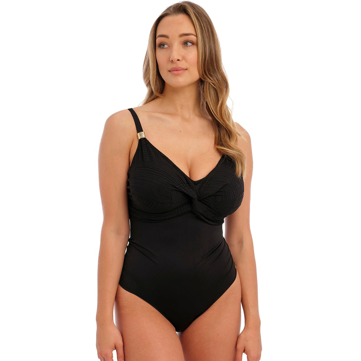 Fantasie "Ottawa" Black UW Twist Front Swimsuit with Adjustable Leg (D-GG)