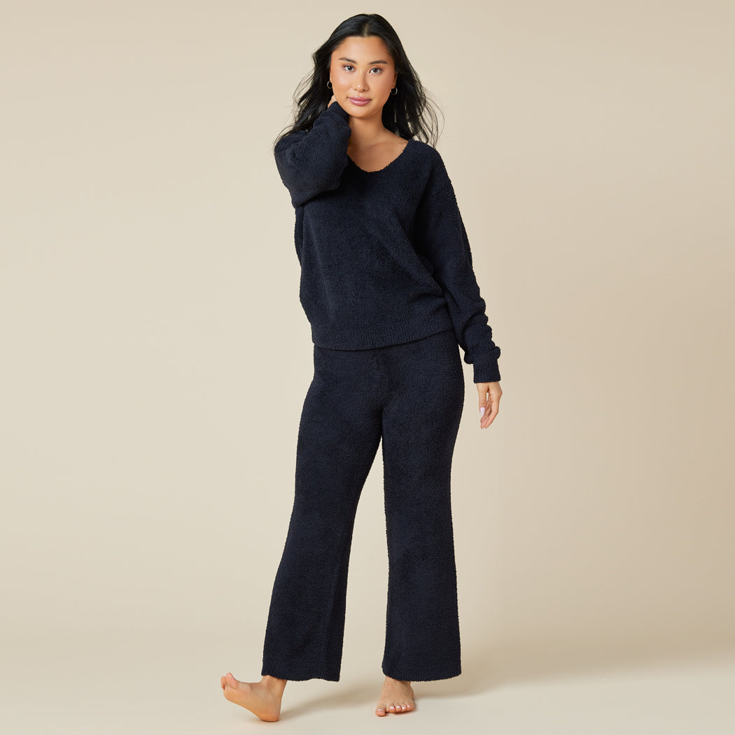 Softies Black Marshmallow V-Neck Lounge Set