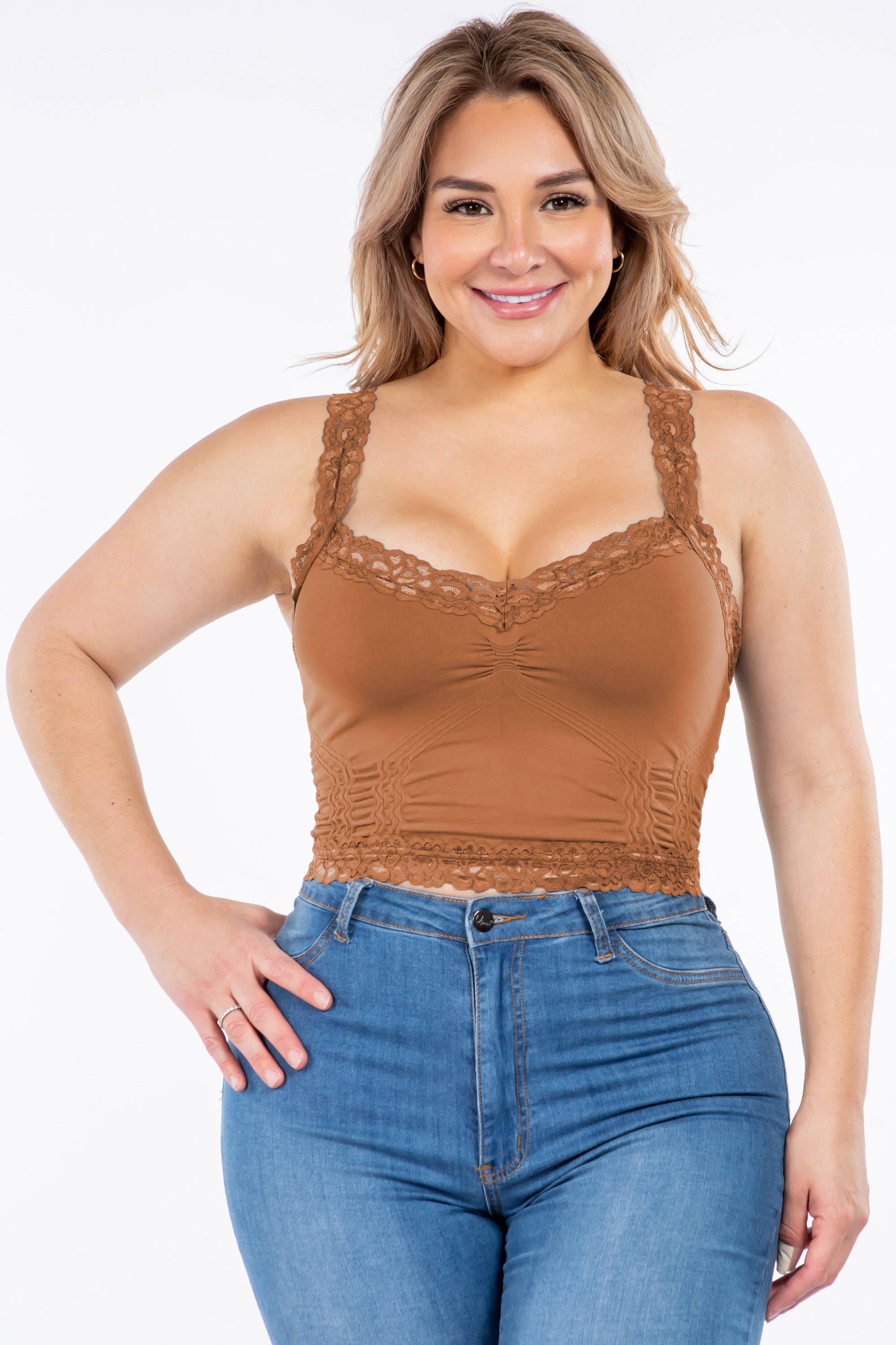 M.Rena Seamless Laced Cami Camel Bralette (Plus Size)