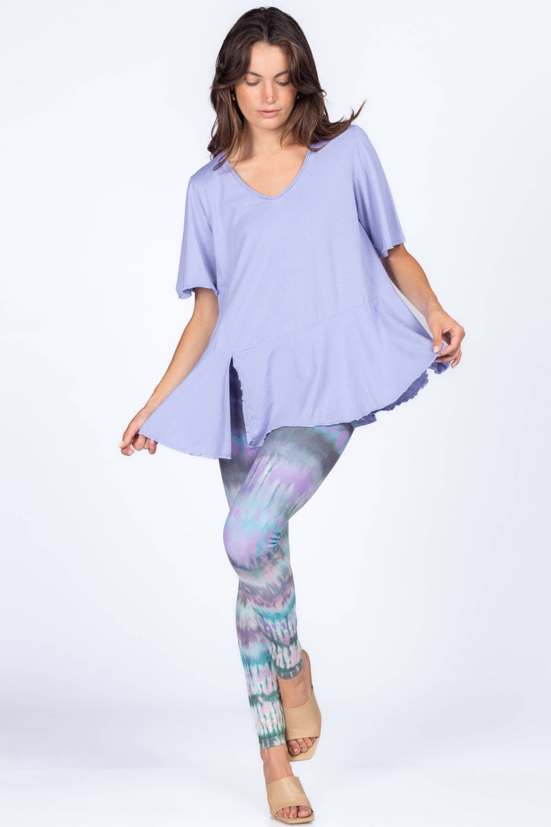 M.Rena Asymmetrical Slit  V Neck Persian Violet Tunic